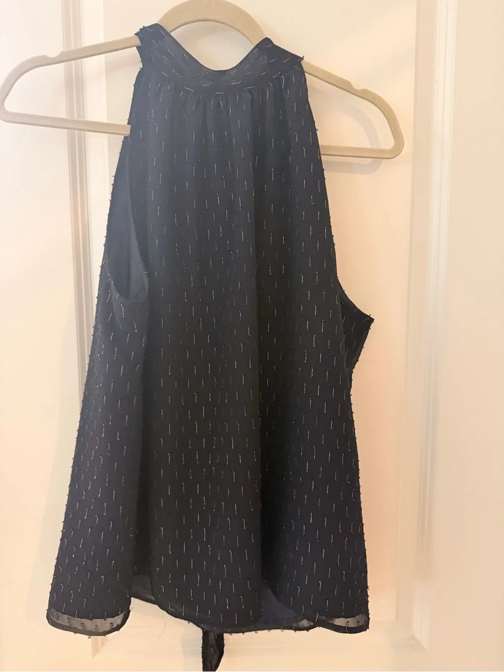 J. Crew Navy One-Shoulder Halter Top with Metallic Stitching